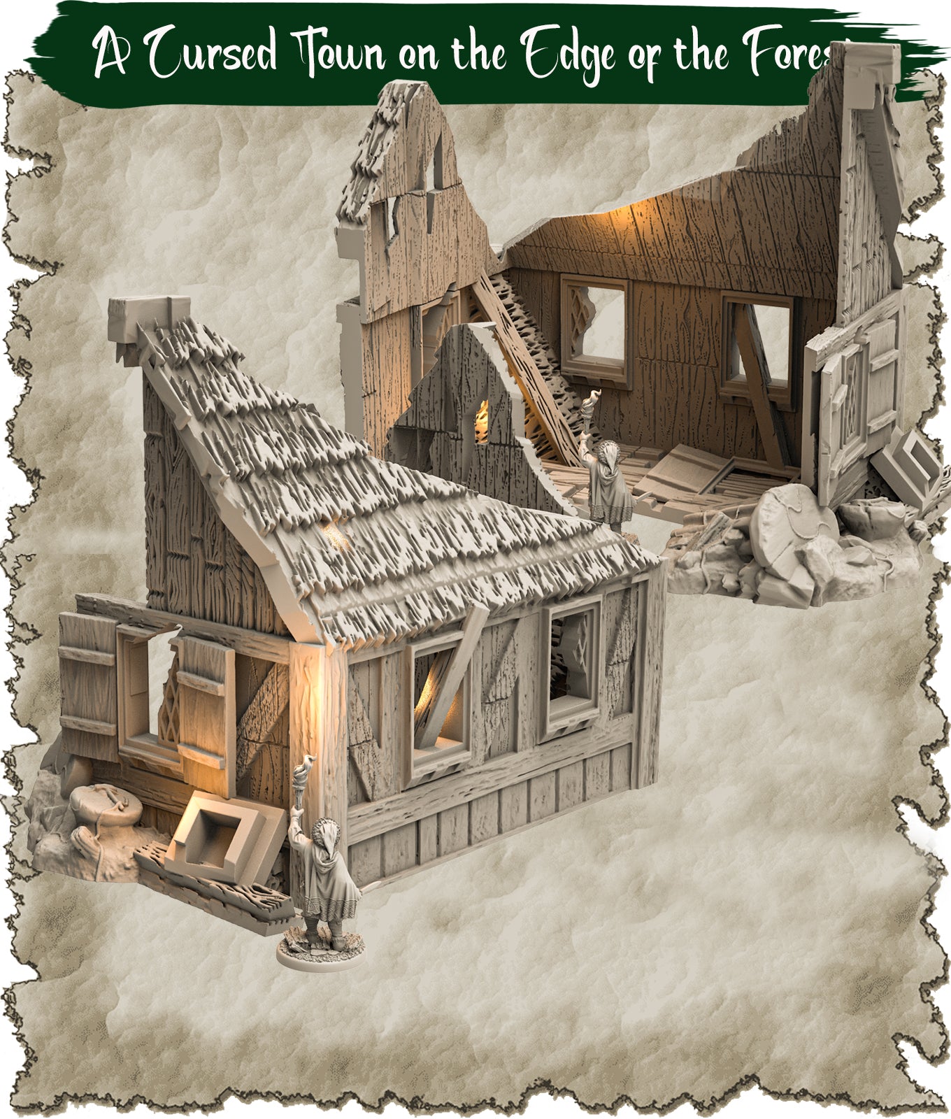 Mittelalterliches zerstörtes Haus Miniatur für Wargaming - Sawant3D