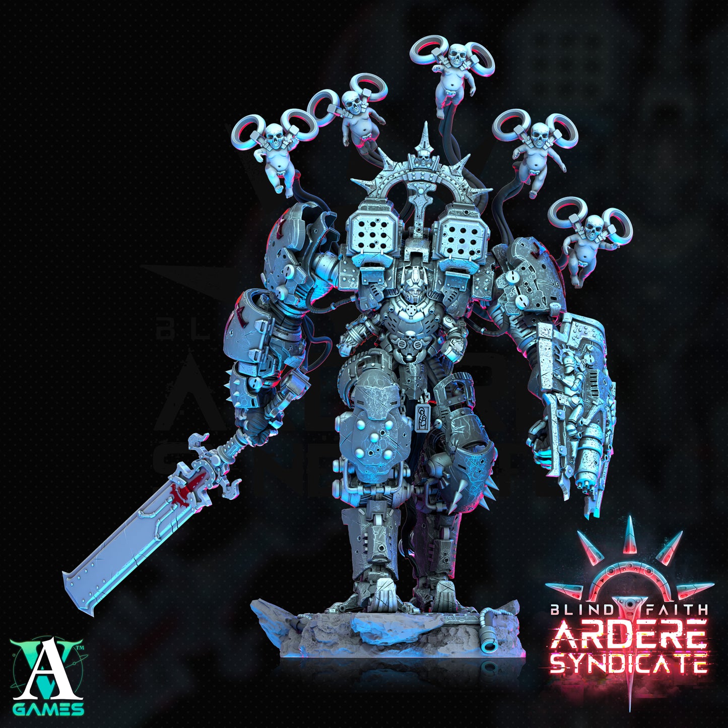 Arderite Sentinels Mech Miniatur | 5 Posen | Blind Fate | Archvillain Games