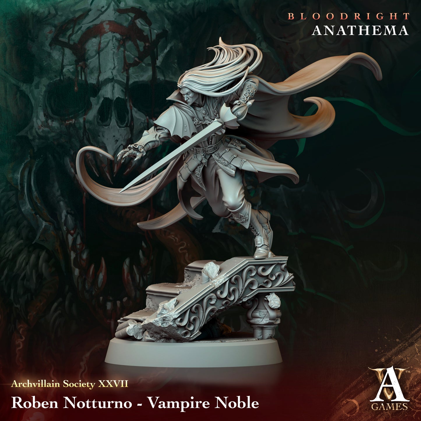 Noble Vampire Tabletop Miniatur | Vampirlord | Roben Notturno | DnD | Bloodright - Archvillain Games
