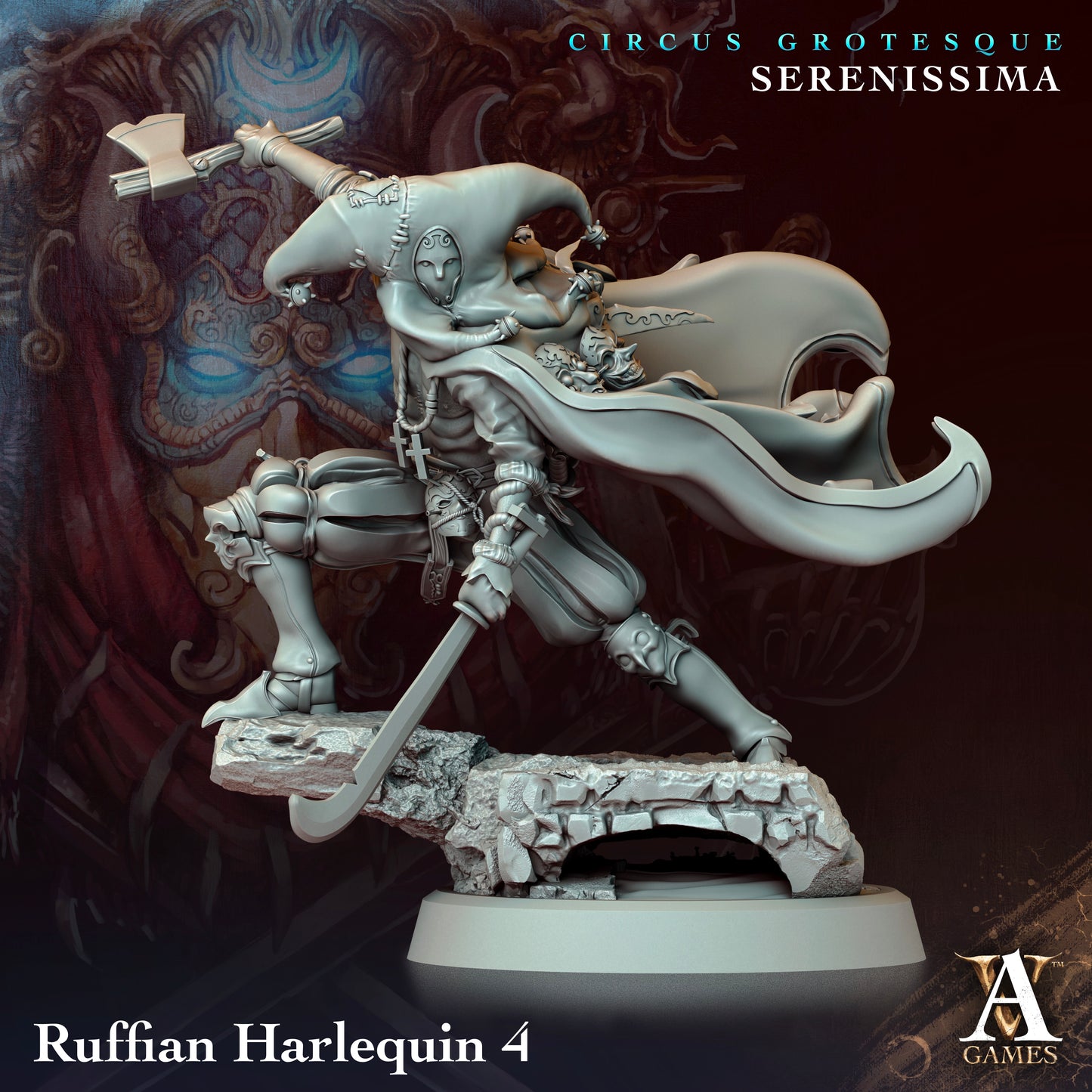 Ruffian Harlequin Tabletop Miniatur | 4 Posen | Pathfinder | DnD | Circus Grotesque - Serenissima - Archvillain Games