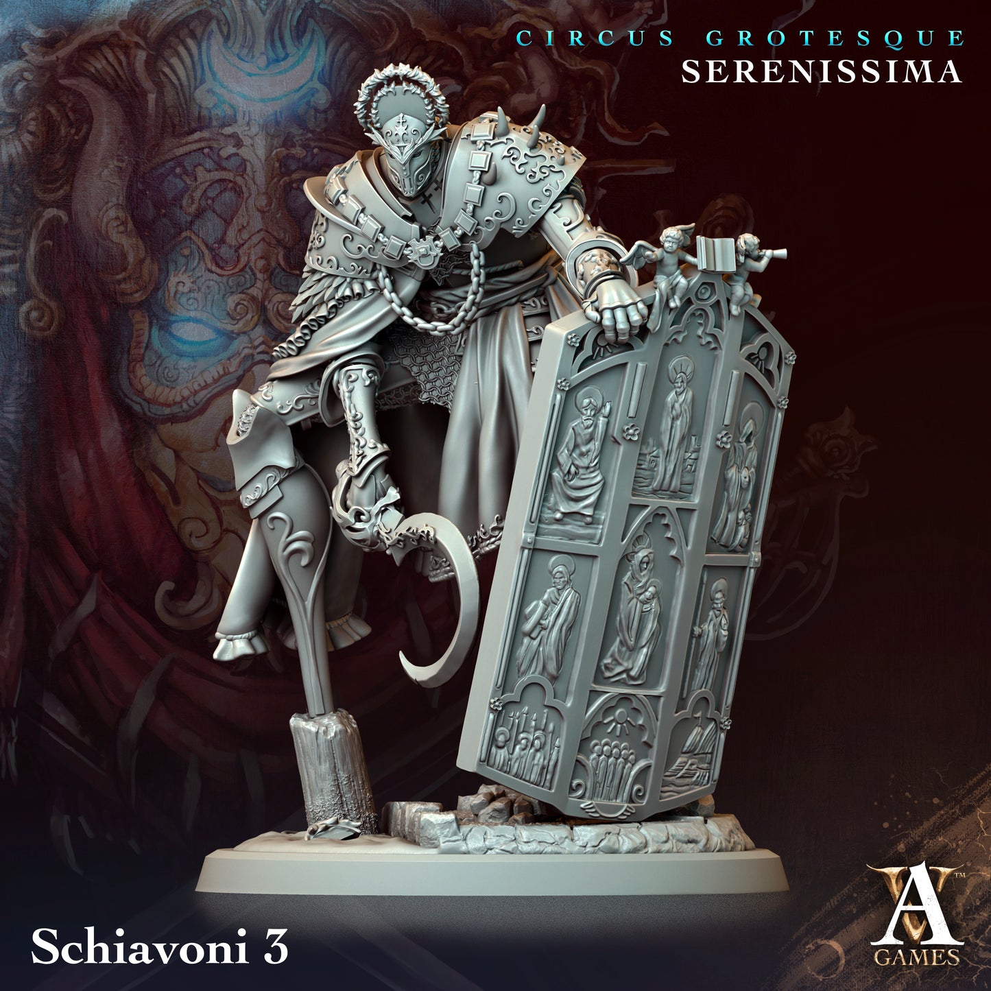 Harlekin Ritter Tabletop Miniatur | 4 Posen | Schiavoni | DnD | Circus Grotesque - Serenissima - Archvillain Games