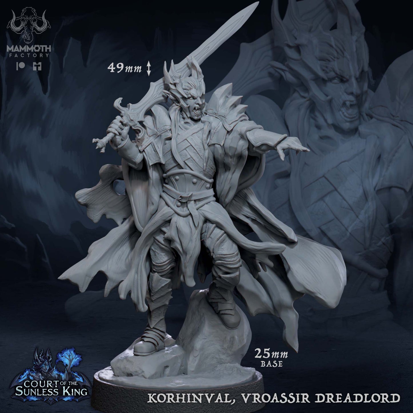 Elf Vampirlord Miniatur | Korhinval, Vroassir Dreadlord | Dnd | Pathfinder | Mammoth Factory