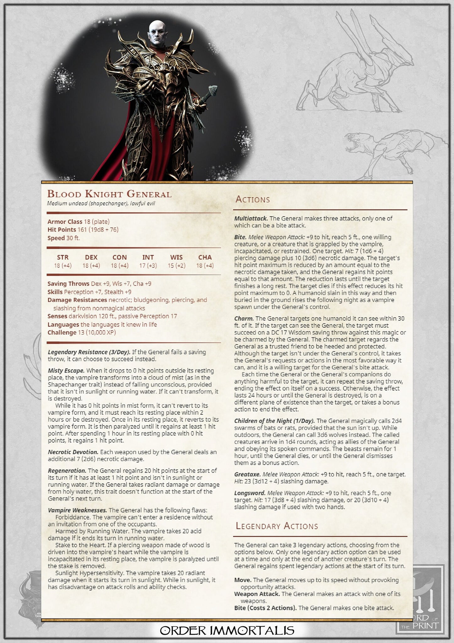 Vampir General Miniatur | Vampirlord   | 2 Posen | Order Immortalis - Blood Knight | D&D | Lord of the Print