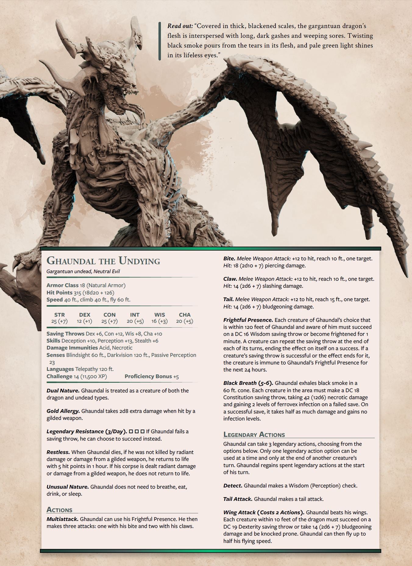 Ghaundal the Undying - Untote Drache Boss Miniatur | Dungeons and Dragons | Tabletop | Pathfinder | D&D | Mammoth Factory