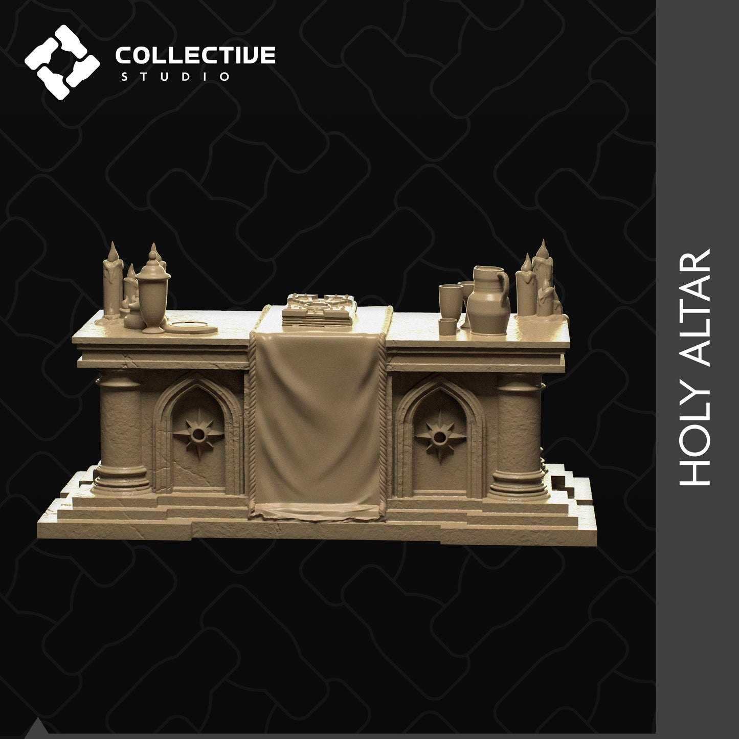 Ritual Einrichtung Tabletop Miniatur | Bank | Altar | Pentagramm | Banner | Dombogen | 32mm | D&D | Collective Studio