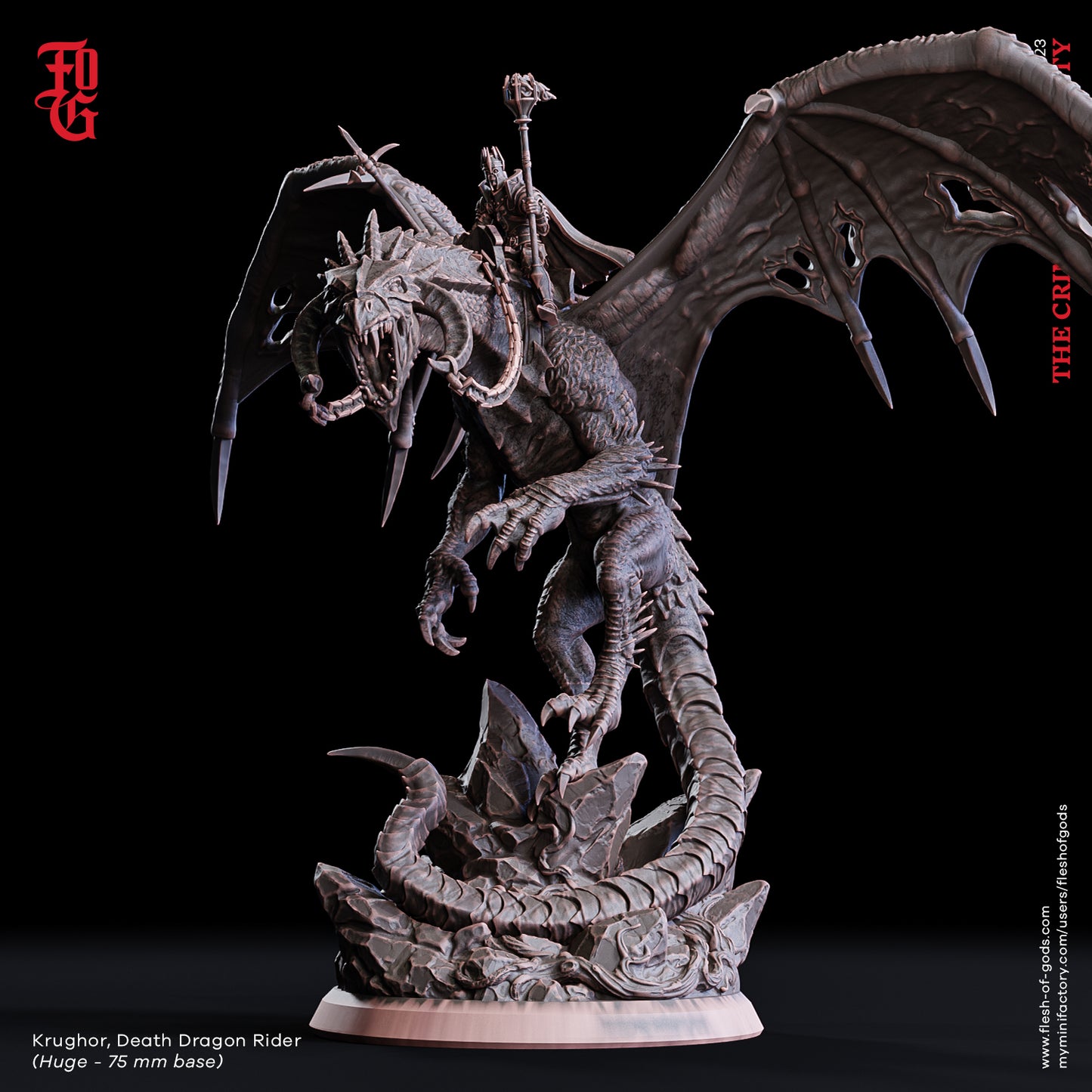 Schwarzer Drache Miniatur | Krughor Death Dragon Rider | DnD | Flesh of Gods